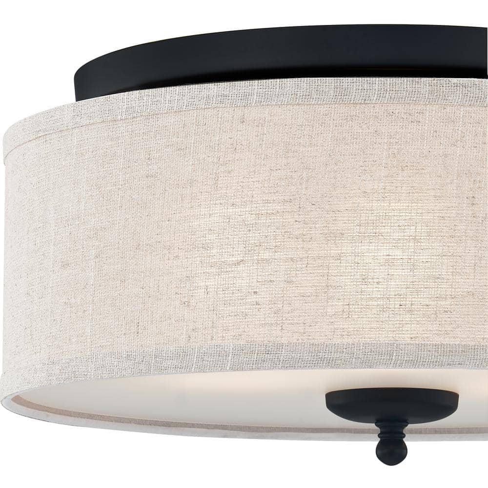 Blanche 16" Matte Black Flush Mount with Beige Linen Shade