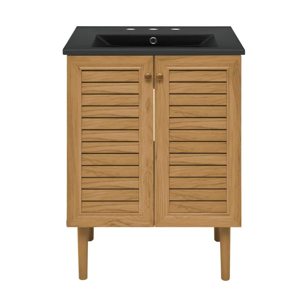 Bron 24 in. Bathroom Vanity in Brown Oak with Black, 3-Hole Ceramic Sink Top price history on PriceWatchPro