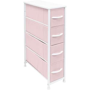 3.1 in. L x 7.48 in. W x 11.762 in. H 4-Drawer Pink Tall Narrow Dresser Steel Frame Wood Top Easy Pull Fabric Bins