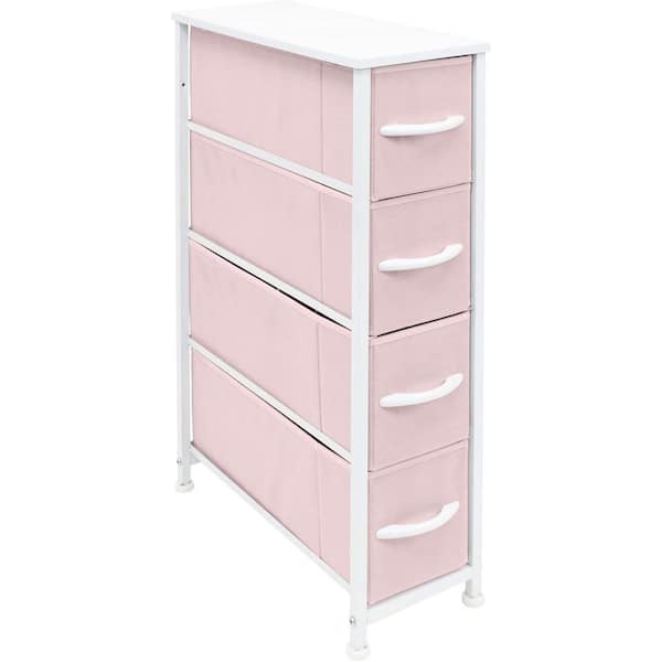 Sorbus 3.1 in. L x 7.48 in. W x 11.762 in. H 4-Drawer Pink Tall Narrow Dresser Steel Frame Wood Top Easy Pull Fabric Bins
