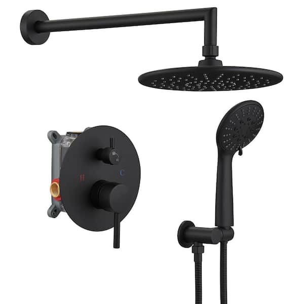HOMEMYSTIQUE Round Single-Handle 3-Spray Rain Shower Head Round High Pressure Shower Faucet in Polished Black (Valve Included)