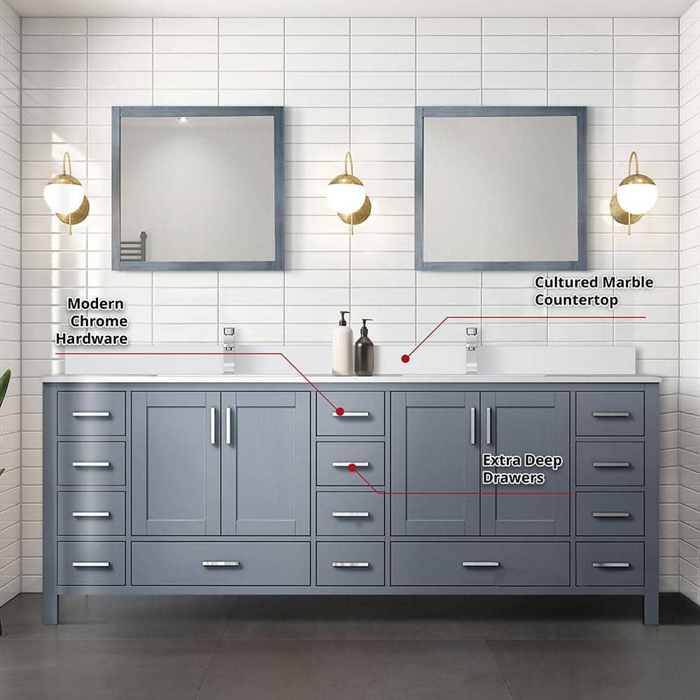 Jacques 84-Inch Dark Grey Double Sink Freestanding Vanity with White Cultured Marble Top