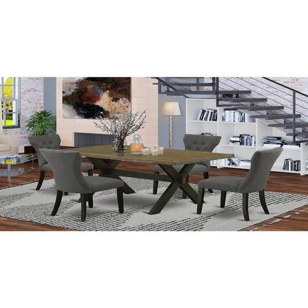 East West Furniture 5-Piece Rectangle Natural Oak Finish Solid Wood Top Dining Table with 4 Upholstered Chairs with Lattice Back