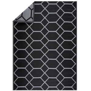 Black and Gray 5 ft. X 7 ft. Size Miami Design Geometric Pattern Reversible Eco-Friendly Plastic Indoor/Outdoor Area Rug