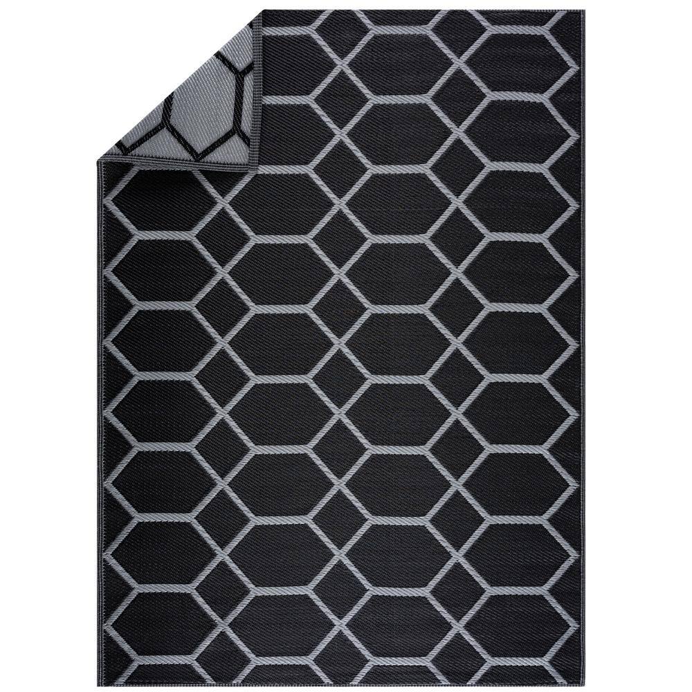 Outdoor Striped Rug, Black/White, 5-ft x 7-ft.