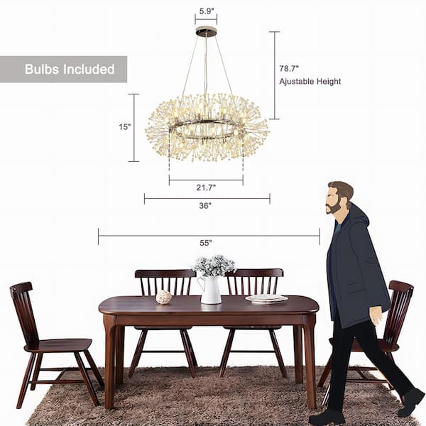 Calzada Modern 20-Light Chrome Sputnik Firework Chandelier, Round Pendant Ceiling Lighting