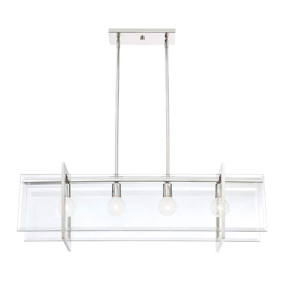 Polished Nickel Glass 4-Light Island Chandelier