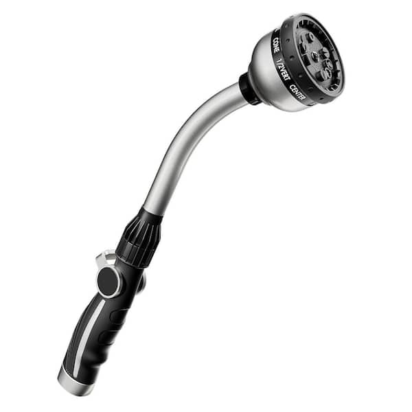 15 in. Silver Metal Garden Hose Wand-Heavy-Duty Nozzle, Thumb Control, 10-Sprays, Perfect for Baskets and Shrubs