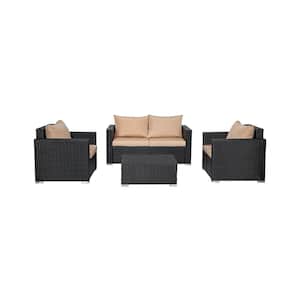 Jenner 4-Piece Contemporary Wicker Patio Conversation Set with Beige Cushions