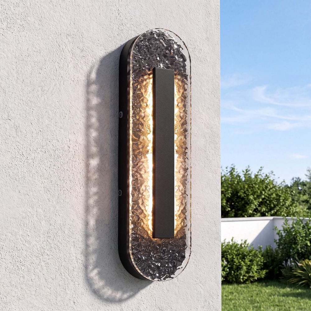 17.7 in. 1-Light LED Modern Black Outdoor Waterproof Wall Sconce with Water Ripple Acrylic Shade for Patio, Garden price history on PriceWatchPro