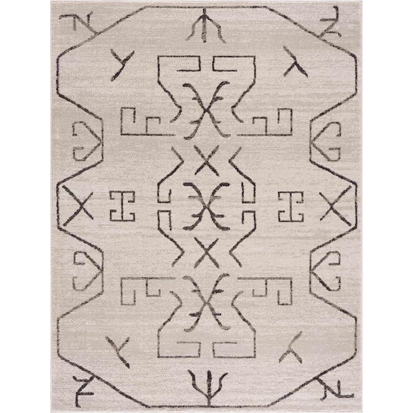 Azzan Cream Charcoal 8 ft. x 10 ft. Area Rug