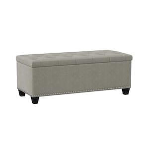 Tufted Wall Hugger Dove Gray Linen Bench Storage Ottoman 19 in. H x 48 in. W x 21.75 in. D