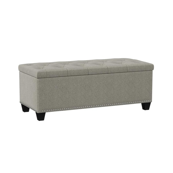 Handy Living Tufted Wall Hugger Dove Gray Linen Bench Storage Ottoman 19 in. H x 48 in. W x 21.75 in. D