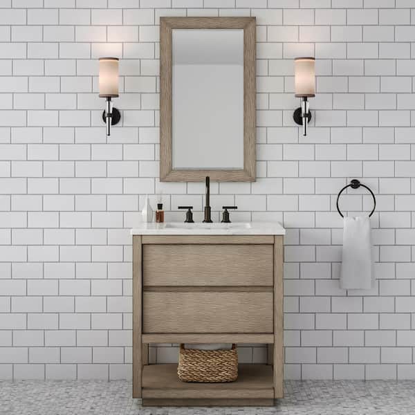 Water Creation Oakman 30 in. W x 22 in. D x 34.3 in. H Bath Vanity in Grey Oak with Marble Top with White Basin and ORB Faucet