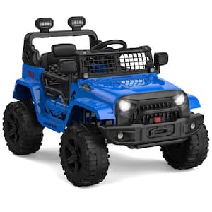 Ride on Truck Car 12V Kids Electric Vehicles with Remote Control Spring Suspension, LED Lights, Bluetooth, Blue