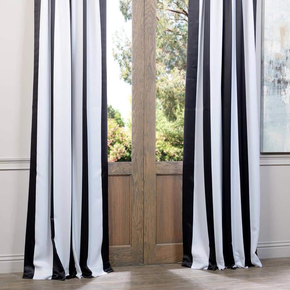 Awning Black and Fog White Stripe Blackout Polyester Curtains