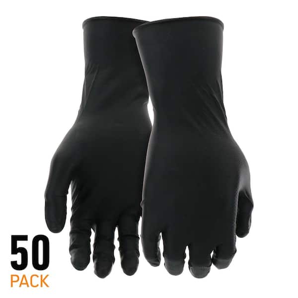 GRIPPAZ Large Black 8-Mil Thick 100% Nitrile Disposable Work Gloves with Textured Grip and Touch Screen Capability (50-Pack)