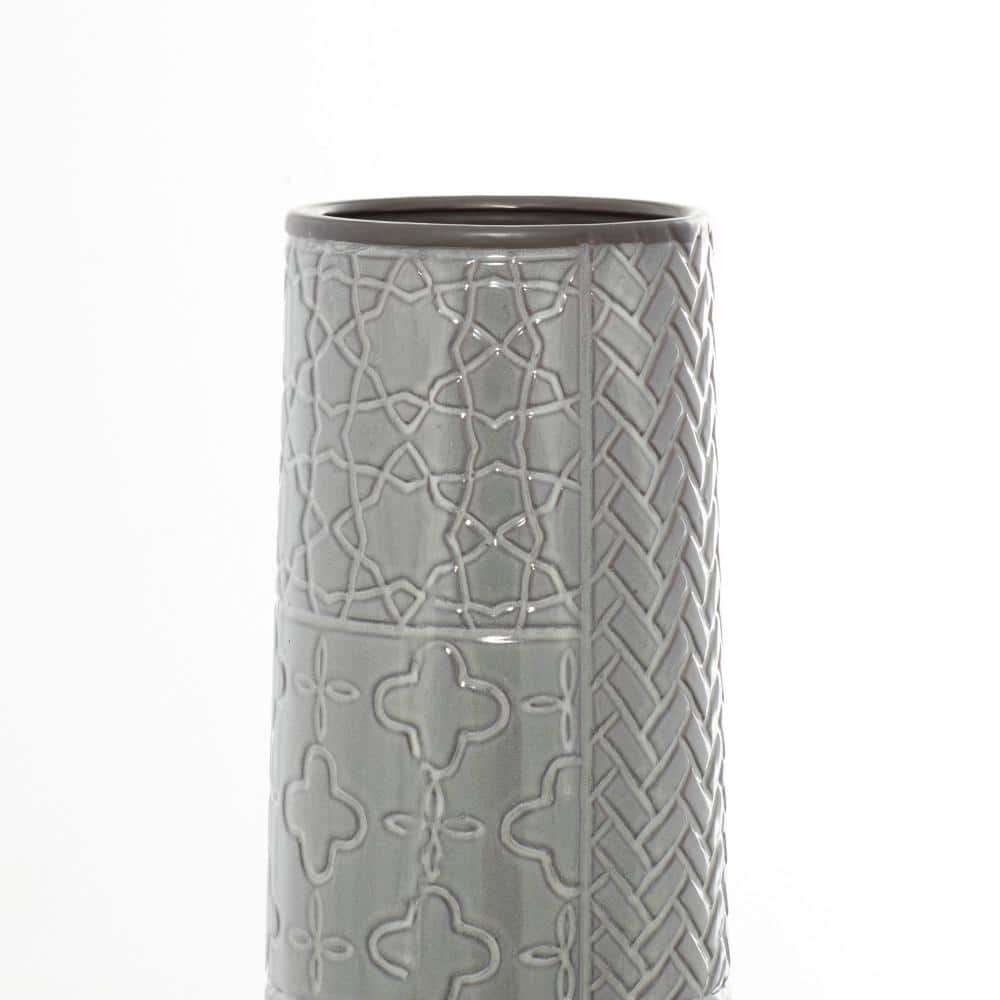 Elegant 30" Metallic Gray Ceramic Floor Vase with Modern Textures