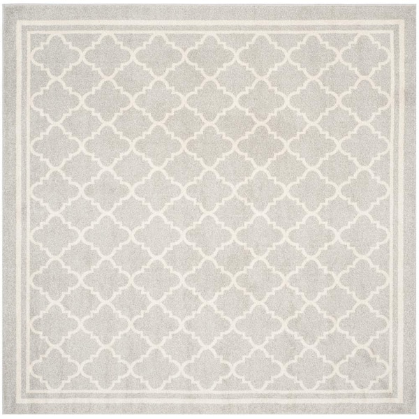 SAFAVIEH Amherst Light Gray/Beige 7 ft. x 7 ft. Square Multi-Trellis Border Area Rug