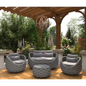 4-Piece Gray Metal Text Ilene Frame Outdoor Sectional Set Loveseats with Gray Cushions