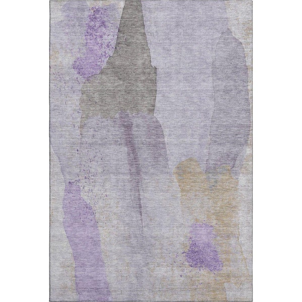 Mayfield Premium Machine Washable Abstract AMF1986 Lavender 3 ft. x 4 ft. Area Rug