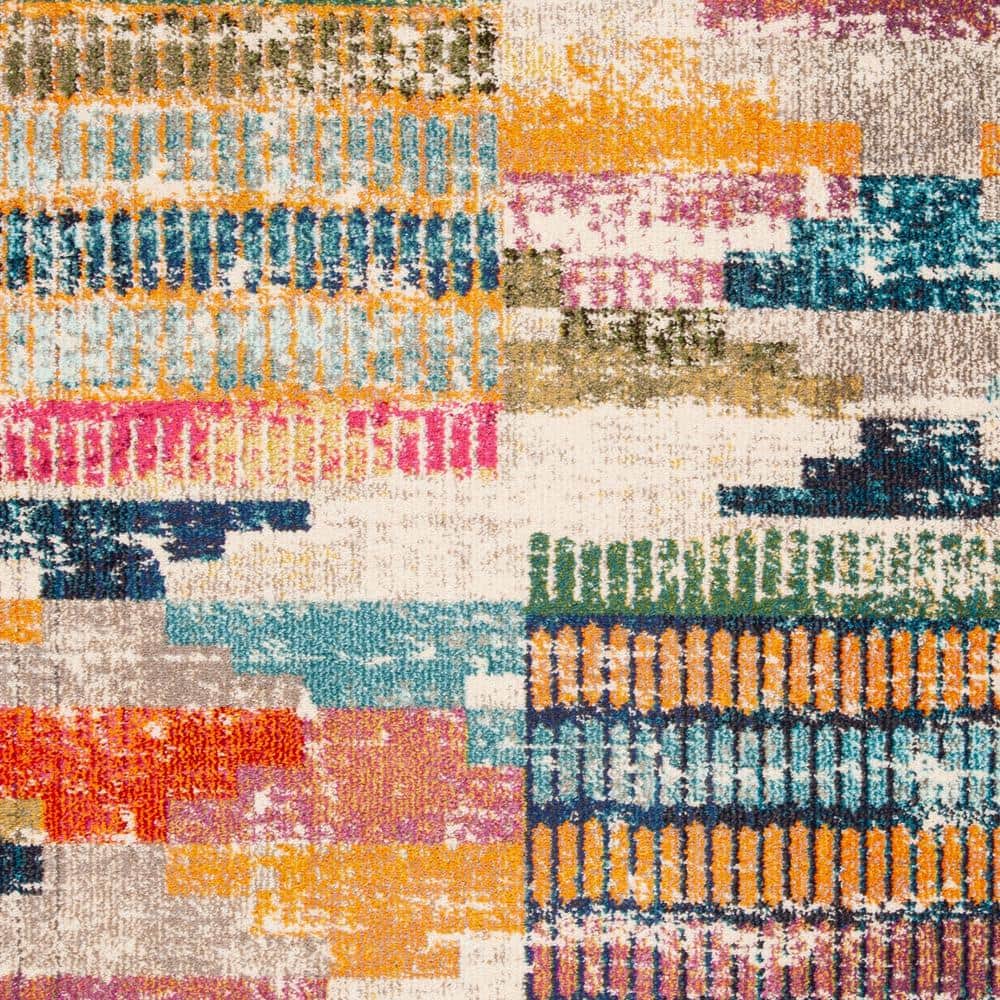 Ivory Rectangular Hand-knotted Synthetic Rug, 5'3"x7'6"