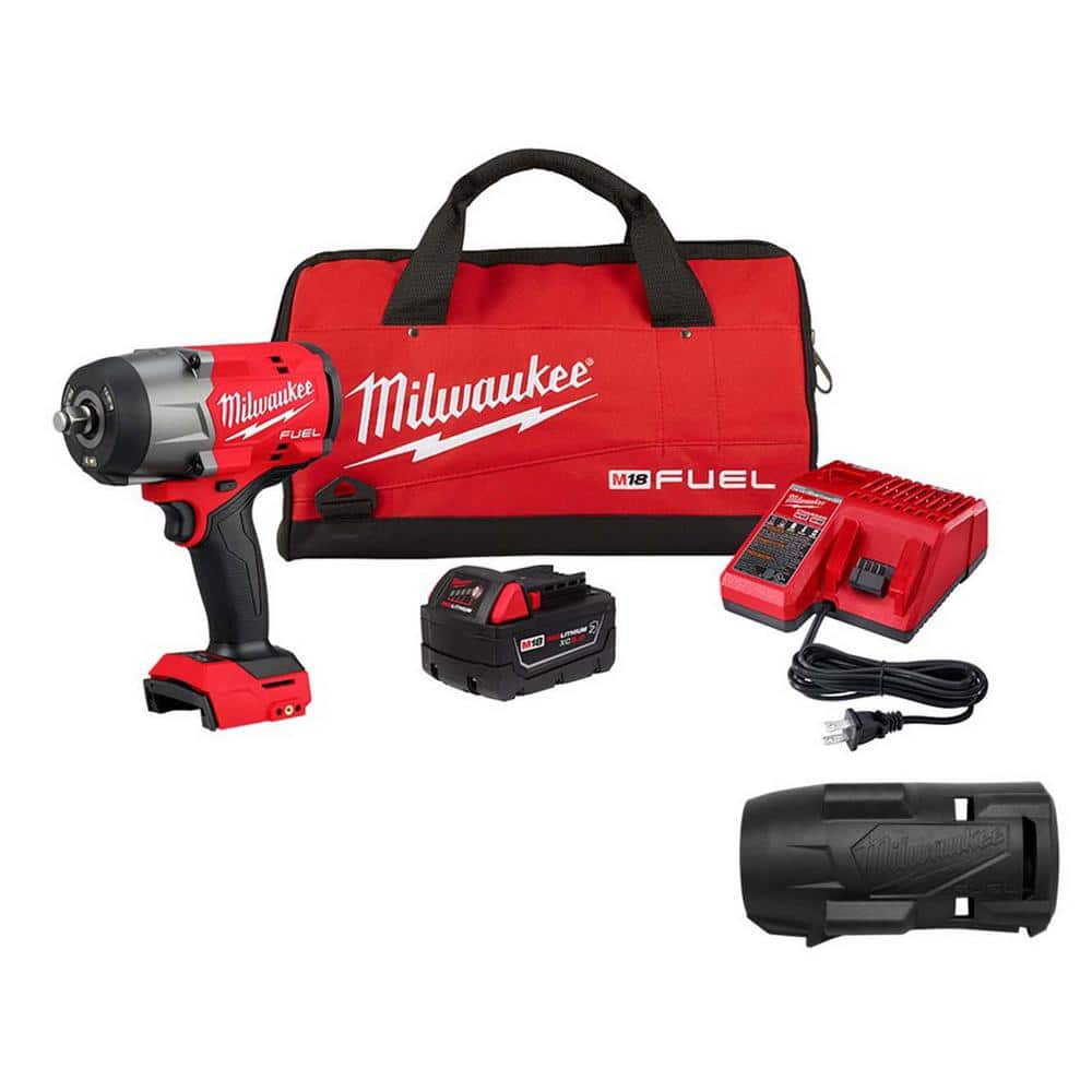 Milwaukee M18 FUEL 18V Lithium-Ion Brushless Cordless 1/2 in. Impact Wrench w/Friction Ring Kit w/Protective Boot -  2967-21B-2967