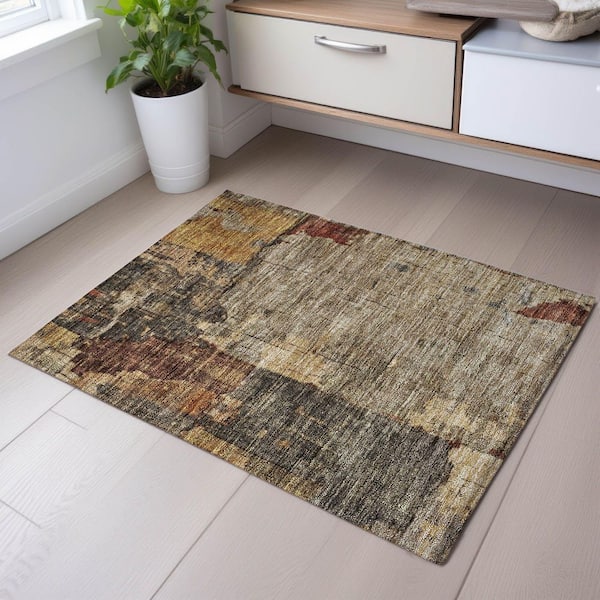 Mayfield Premium Machine Washable Abstract AMF1201 Khaki 2 ft. x 3 ft. Area Rug