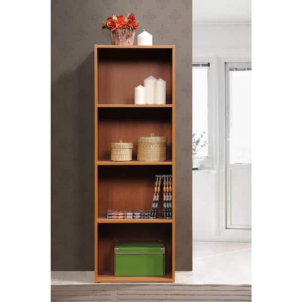 HODEDAH 47.36 in. Cherry Wood 4-shelf Standard Bookcase with