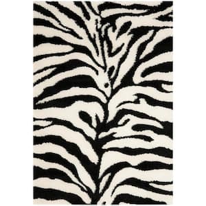 Florida Shag Ivory/Black Doormat 3 ft. x 5 ft. Animal Print Area Rug