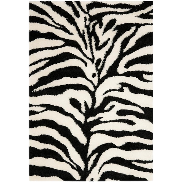 SAFAVIEH Florida Shag Ivory/Black Doormat 3 ft. x 5 ft. Animal Print Area Rug