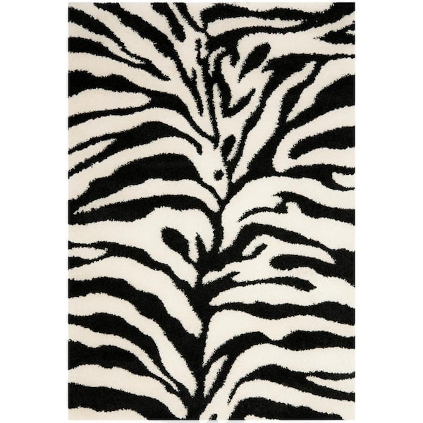 SAFAVIEH Florida Shag Ivory/Black 4 ft. x 6 ft. Animal Print Area Rug