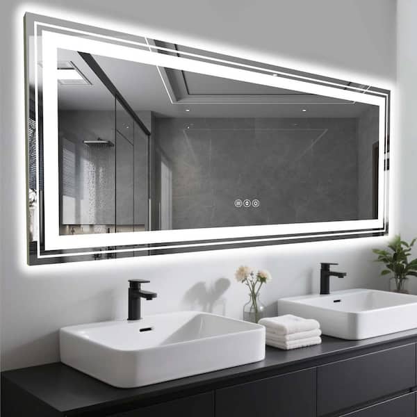 84 in. W x 32 in. H LED Lighted Bathroom Wall Mirror, Wall Mounted Bathroom Vanity Mirror with Dimmable Lights, Anti-Fog