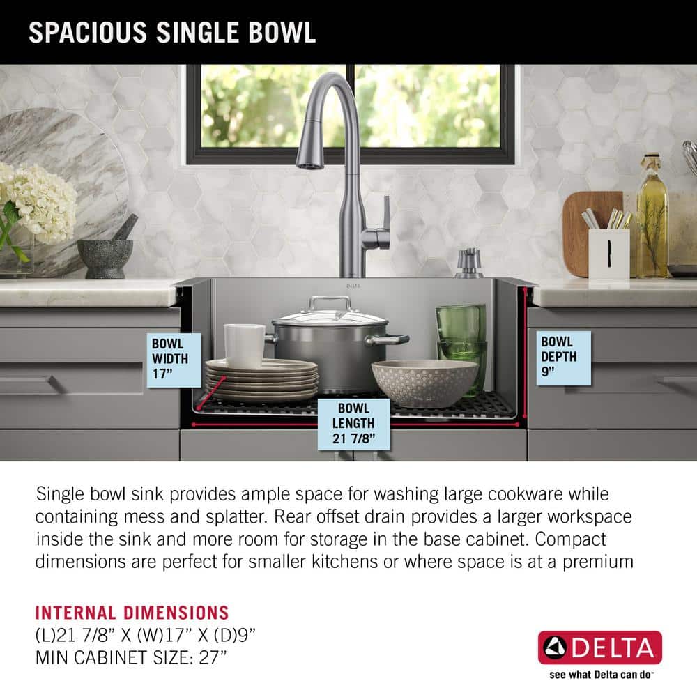 Delta Marca Drop-In Stainless Steel Single Bowl Kitchen Sink, 25" x 22"