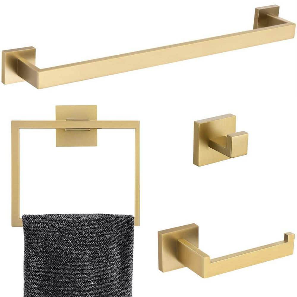 4-Piece Bath Hardware Set with 23.6 in. Towel Bar, Toilet Paper Holder, Tow