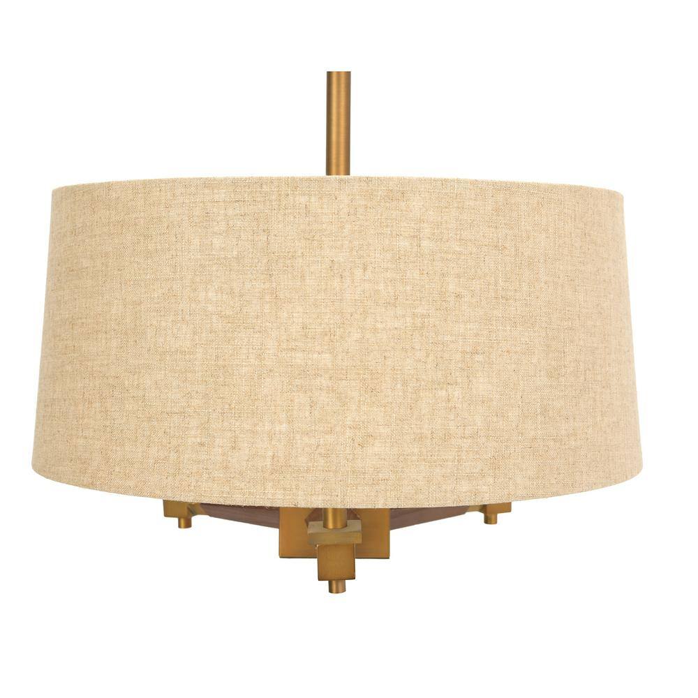 Gold and Wood LED Drum Pendant Light, 20.3"
