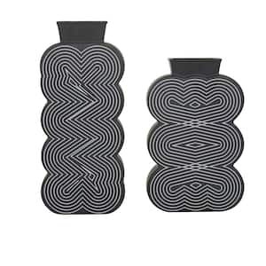 12 in., 10 in. Black Ceramic Decorative Vase (Set of 2)