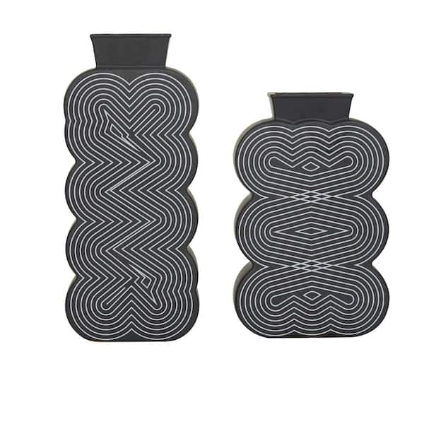 Litton Lane 12 in., 10 in. Black Ceramic Decorative Vase (Set of 2)