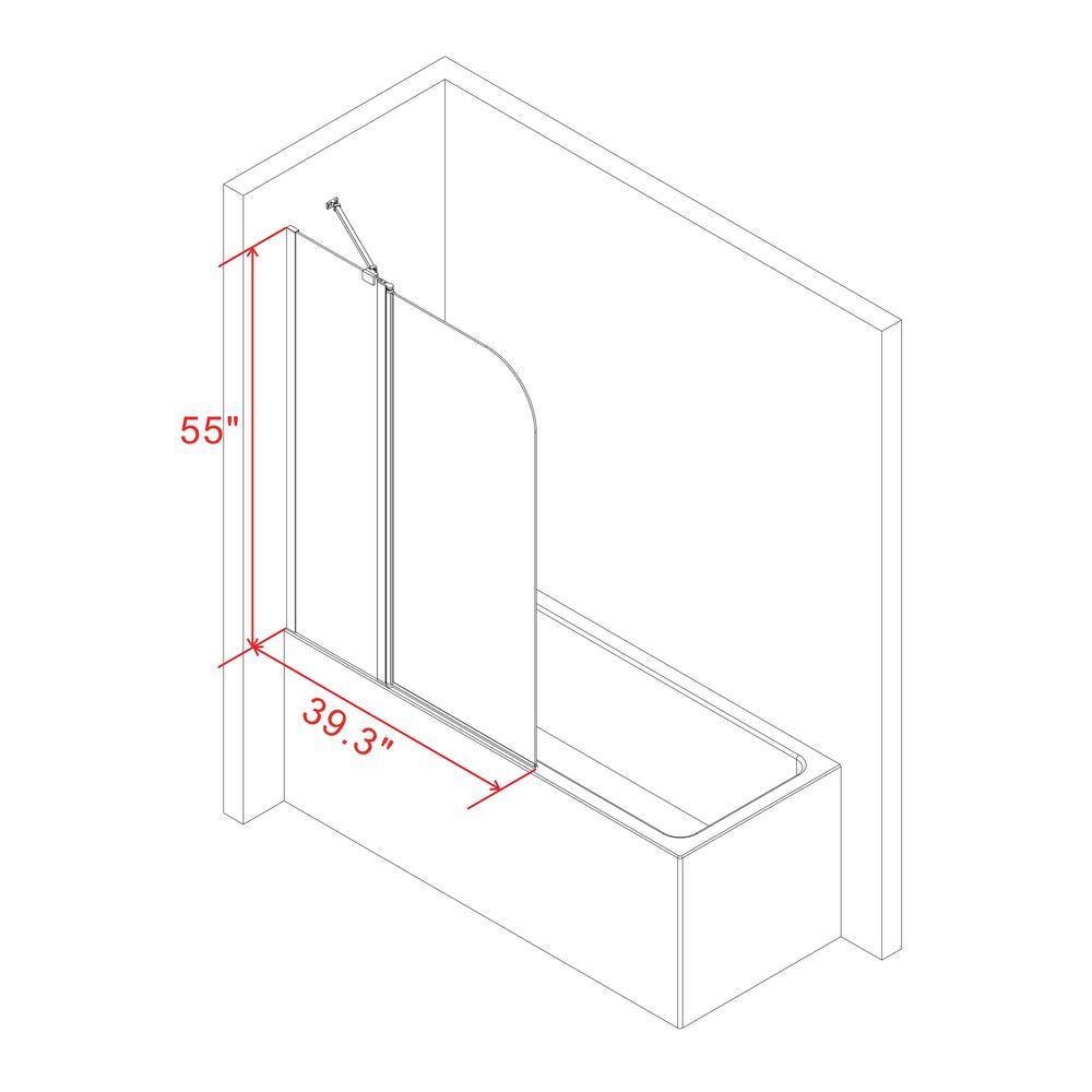 Matte Black Frameless Hinged Tub Door with Clear Tempered Glass