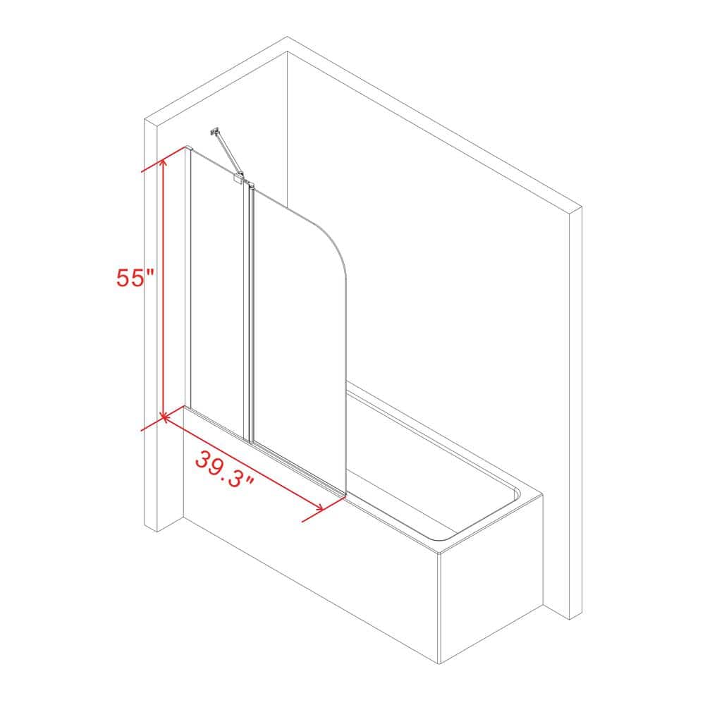 Matte Black Frameless Tub Door with Clear Tempered Glass