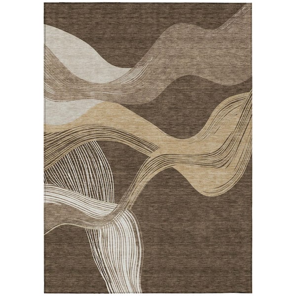 Chantille Machine Washable Indoor/Outdoor Abstract ACN3057 Chocolate 9 ft. x 12 ft. Area Rug