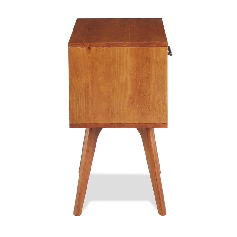 Mid Century Modern Solid Wood Nightstand with Drawer in Castanho Finish