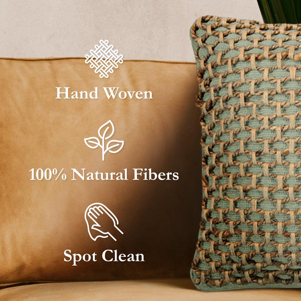 Sage Green Cotton and Jute Woven Euro Pillow Covers, 20" x 20"