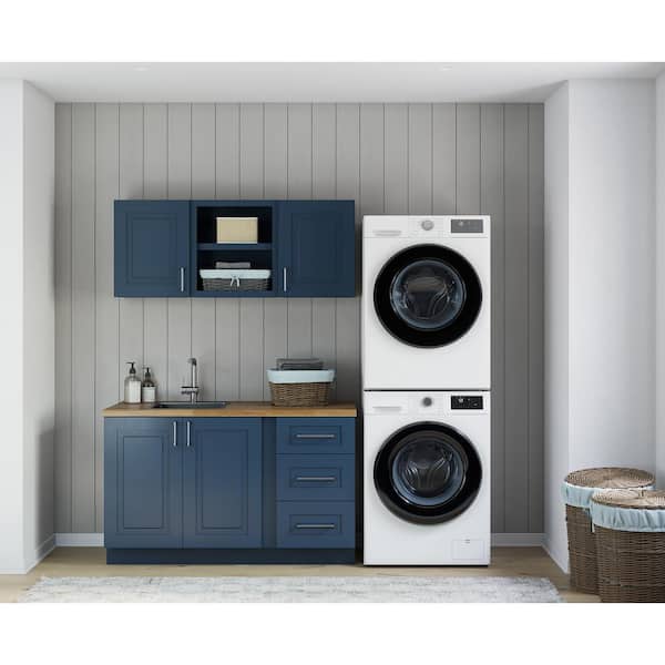Greenwich Valencia Blue Plywood Shaker Stock Ready to Assemble Kitchen-Laundry Cabinet Kit 24 in. x 77 in. x 60 in.