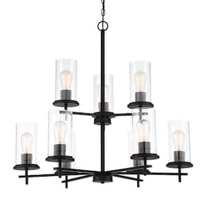 Haisley 9-Light Black Chandelier with Clear Glass Shades