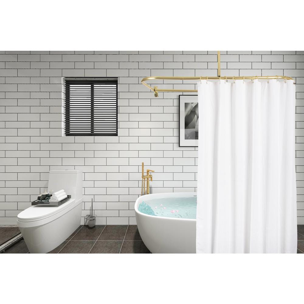 Gold Polished Aluminum D-Shaped Ceiling Mounted Shower Curtain Rod