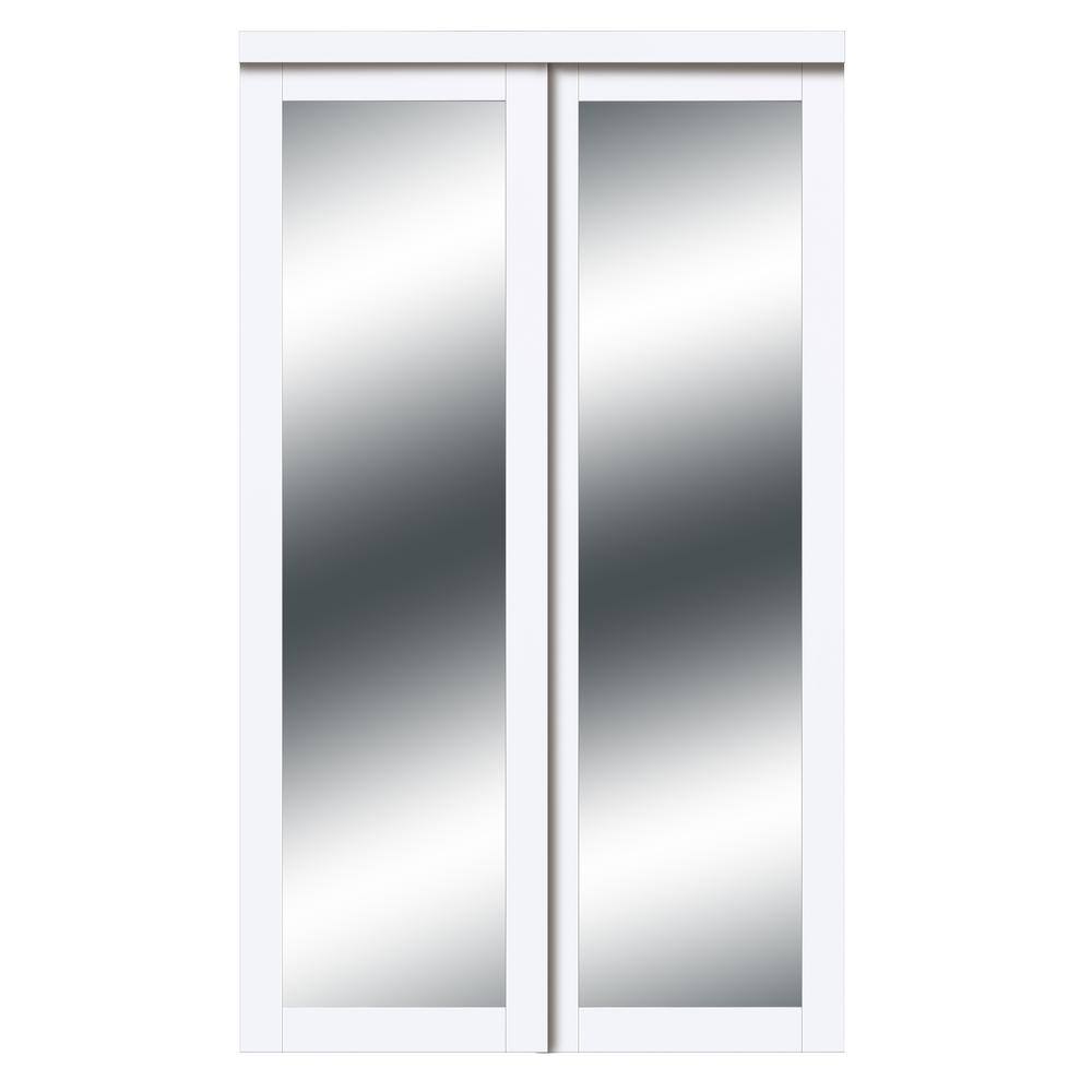 TRUporte 48 in. x 80 in. Harmony White Mirror MDF Bypass Sliding Closet Door -  EU3210PWCLE048080