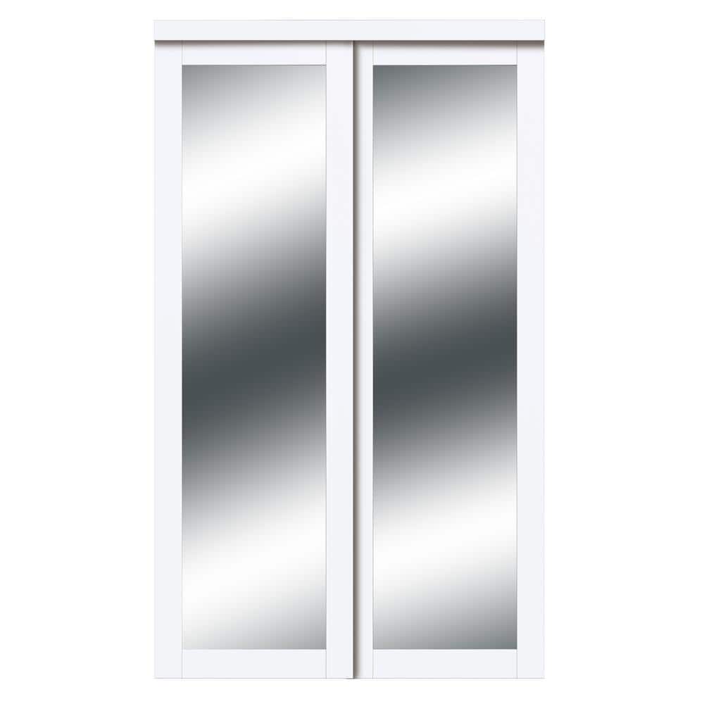 TRUporte 60 in. x 80 in. Harmony White Mirror MDF Bypass Sliding Closet Door -  EU3210PWCLE060080