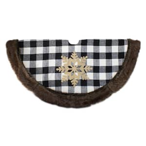 48 in. Black and White Buffalo Plaid Christmas Tree Skirt with Burlap Snowflake