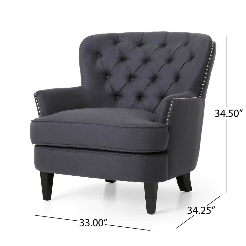 Handcrafted Dark Brown Wood & Gray Polyester Club Chair